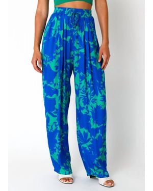 Olivaceous Raven Floral Wide Leg Pants - Blue