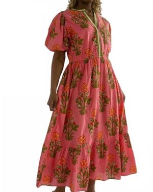 Thml Emerson Puff Sleeve Flower Print Maxi Dress - Red