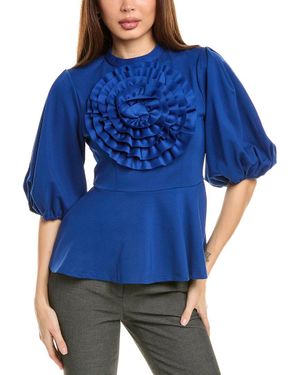 Gracia Puff Sleeve Peplum Top - Blue