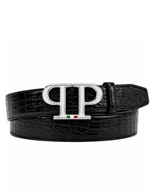 Philipp Plein Leather Belt Pp Cocco - Black