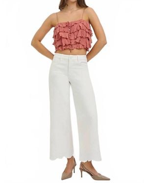 Risen Francesca Embroidered High Rise Crop Jeans - White