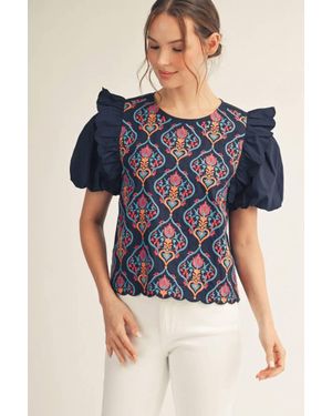 Jodifil Baroque Embroidered Top - Blue