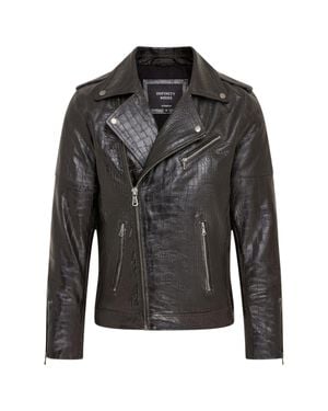 Infinity Leather Cow Leather Alligator Print Embossed Biker Jacket - Black
