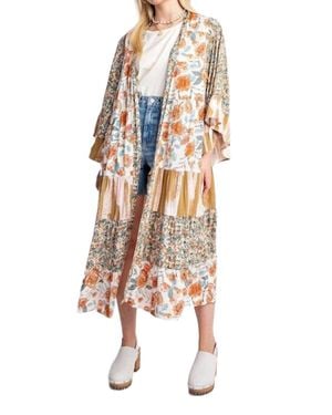 Gigio Dawn Floral And Stripe Print Kimono - White