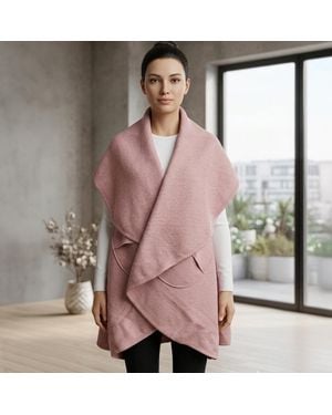 TRUEDAMES Elegant Belted Open Front Wool Wrap Vest - Pink