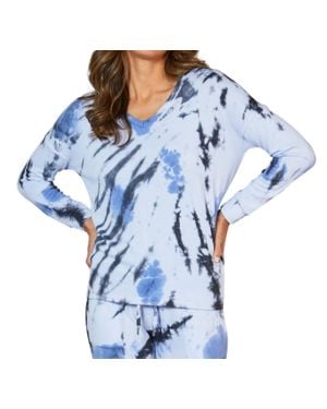 French Kyss Marble Wash Long Sleeve V-Neck Tee - Blue