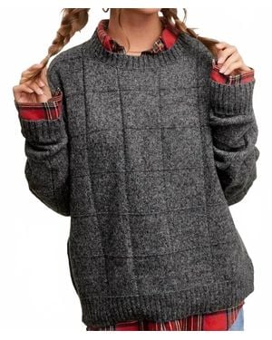 Le Miel Loose Fit Windowpane Two Tone Sweater - Gray