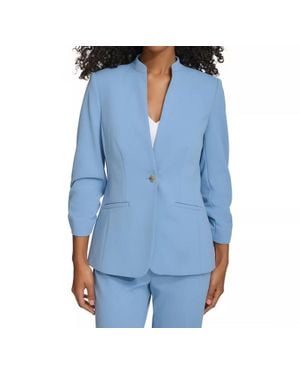 Calvin Klein Stretch Scuba Crepe Stand-Collar Single-Button Blazer - Blue