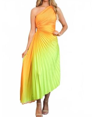 Luxxel St Tropez Ombre Pleated One Shoulder Maxi Dress - Yellow