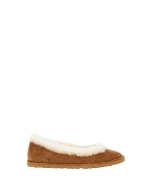 UGG Soft Suede Ballet Flat With Plush Sheepskin Lining - Brown