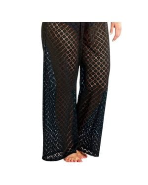 Always for Me Plus Size Lattice Beach Cover Up Pants - Black