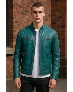 Infinity Leather Modern Classic Leather Quilted Biker Jacket - Green