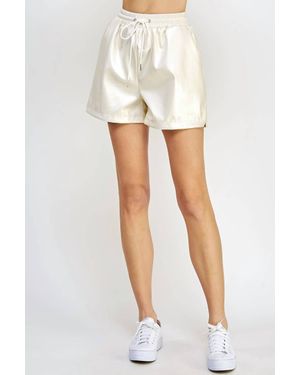 TCEC Metallic Faux Leather Shorts - White