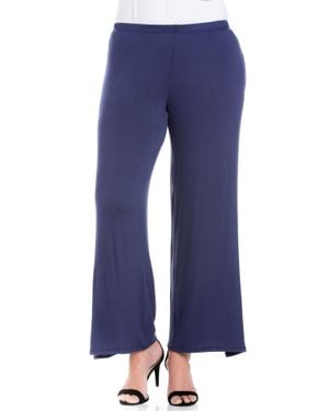 24seven Comfort Apparel Plus Size Elastic Waist Flared Leg Palazzo Pants - Blue