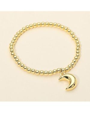 Fashnzfab Stainless Steel Crescent Moon Charm Beaded Stretch Bracelet - Metallic