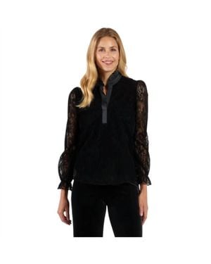 Jude Connally Teri Flocked Lace Scallop Ruffle Neck Top - Black