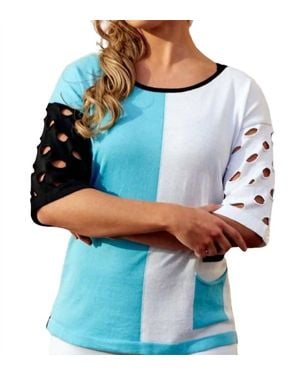 Angel 3/4 Sleeve Stripe Crew Neck Top - Blue