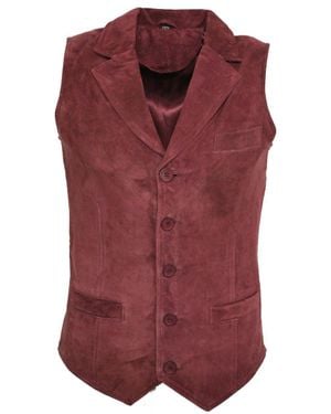 Infinity Leather Classic Smooth Goat Suede Leather Waistcoat-Exeter - Red