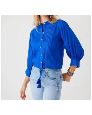 Karen Kane Lace Trim Drawstring Top - Blue