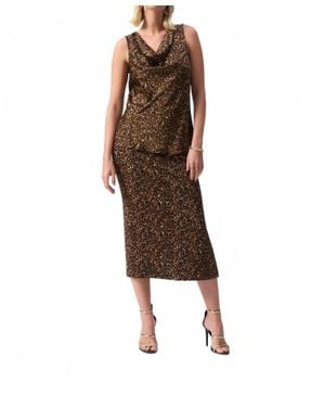 Joseph Ribkoff Fitted Hip-Length Cowl Neck Top - Brown