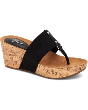 Style & Co. Piperr Faux Leather Thong Wedge Sandals - Black