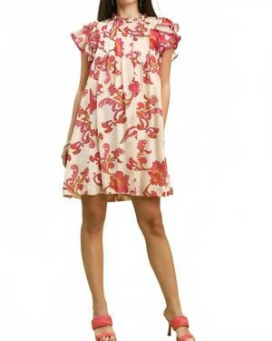 Umgee Ruffle Sleeve Mini Dress - Red