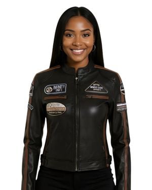 Infinity Leather Leather Biker Racing Badges Jacket-Dalby - Black