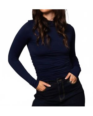 Second Skin by RD Style Funnel Neck Ruched Top - Blue