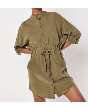 Apricot Drawstring Shirt Batwing Dress - Green
