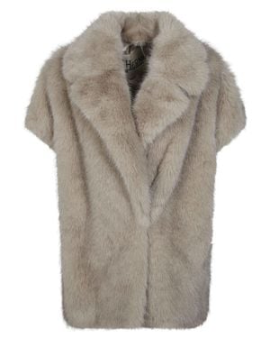 Herno Short Wide Lapel Faux Fur Coat - Gray