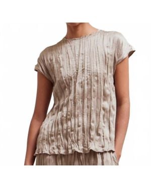 GRADE & GATHER Pleated Wrinkle Satin Top - Brown