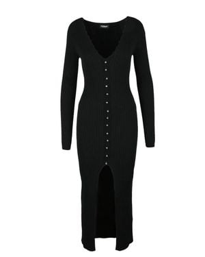 Dondup Long Ribbed Dress Buttons - Black