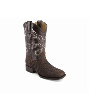 Forastero Real Leather Patterned Cowboy Boots - Black