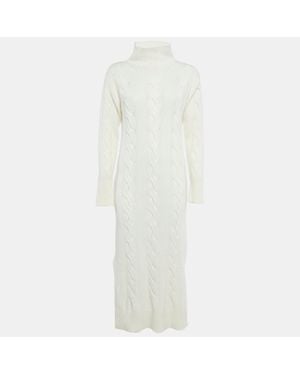 8 by YOOX Off- Cable Knit High Neck Long Dress - White