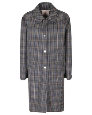 Tela Wool-Blend Checkered Long Coat - Gray