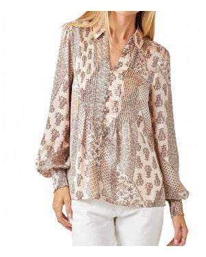 Mystree Pintuck Print Blouse - Brown