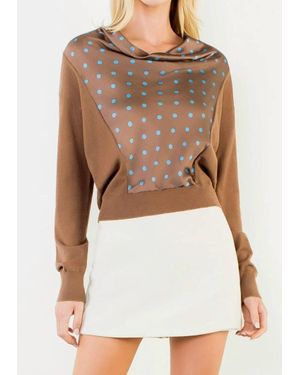 Thml Polka Dot Cowl Neck Mixed Media Top - White