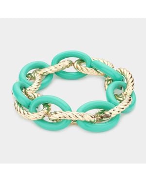 Fashnzfab Twisted Open Metal Resin Oval Link Stretch Bracelet - Green