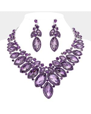 Fashnzfab Marquise Stone Cluster Embellished Evening Necklace - Purple