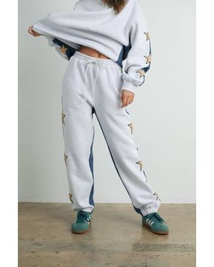 Buttermelon Color Block Sweatpants With Star Detail - Gray