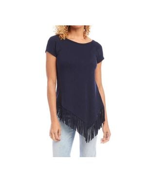 Karen Kane Nelly Angled Fringe Short Sleeve Top - Blue