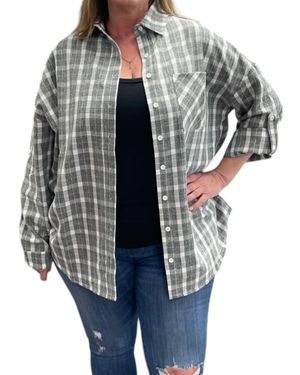 White Birch Plaid Long Sleeve Button Up Shirt - Gray