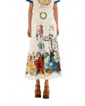 FARM Rio Tropi Embroidered Linen Skirt - White