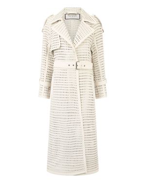 Philipp Plein Weaved Leather Trench Coat - Natural