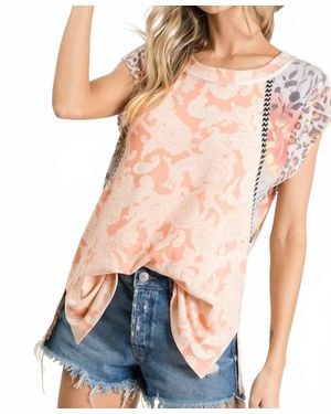 Ces Femme Paisley & Leopard Short Sleeve Top - Blue