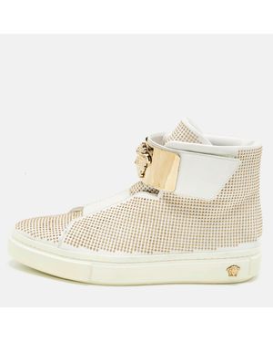 Versace Leather Studded Medusa High Top Sneakers - Metallic