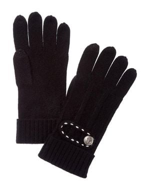Forte Cashmere Button Cuff Cashmere Gloves - Black