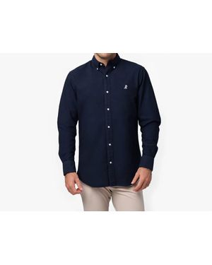 James Bark Pique Embroidered Logo Button Down Shirt - Blue
