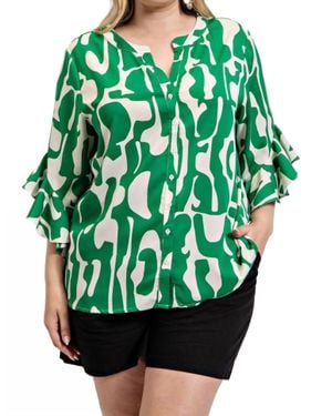 Gigio Plus Size Geometric Print Blouse - Green