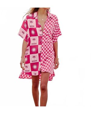 Palm Collective Palma Checkerboard Shirt Mini Dress - Red